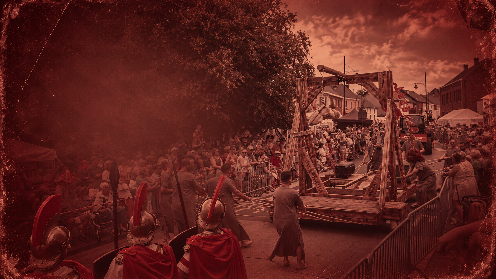 De historische stoet trekt door de straten van Duisburg.